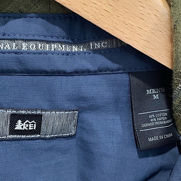 REI Striped Long Sleeve Shirt Mens Size M Olive Cotton Rayon Button Down - Picture 3 of 10